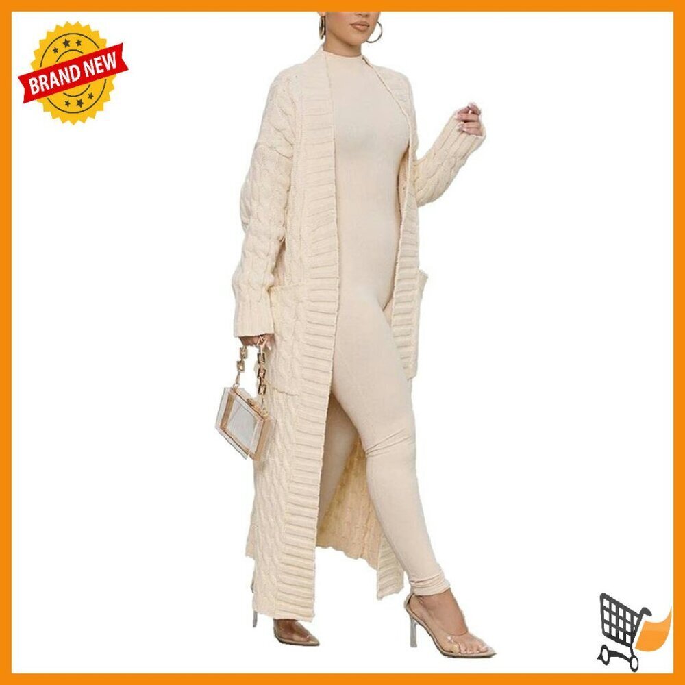 Plus Size Chunky Cable Knit Duster Cardigan with Pockets